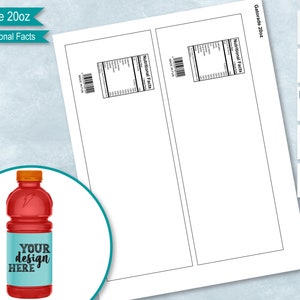 Sports Drink Template 20oz 591ml Wrapper with Nutritional Facts, Sticker Label, Create Own Design, PsD, PNG, SvG, DxF, MS Word Doc Formats