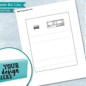 Könnte beinhalten: Eine leere Vorlage für eine M&M's-Süßigkeitenbox. Die Box ist 3,2 Unzen groß und hat Platz für ein Design. Der Text "YOUR design HERE" befindet sich auf der Box.