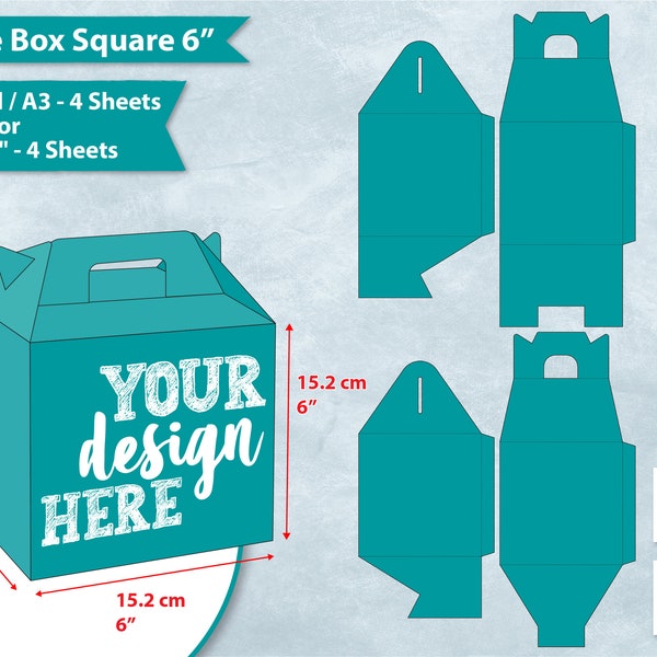 6" Square Gable Box Template, 6 Inch Gable Gift Box Template, Party Favor Box, SVG forCricut, Sublimation Cut File SVG, PNG