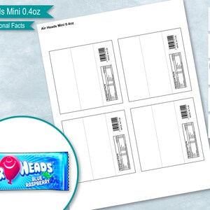 psd blank sheet design dxf svg png Printable blank template Airheads mini Wrapper Template