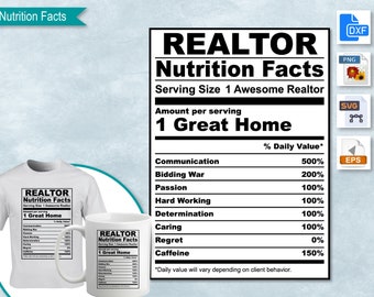 Realtor Nutrition Facts, SVG Nutritional Fact Label Template, Printable, DIY, Eps, PNG, SvG, DxF, Cricut, Silhouette