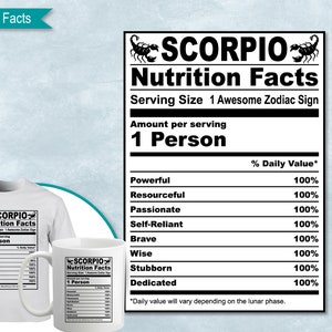Scorpio Zodiac Nutrition Facts, SVG Nutritional Fact Label Template, Printable DIY, Eps, PNG, SvG, DxF, Cricut, Silhouette