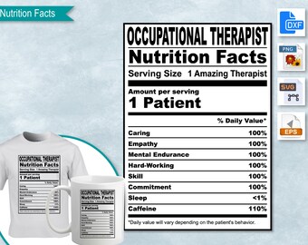 Occupational Therapist Nutrition Facts, Svg Nutritional Fact Label Template, Printable, DIY, Eps, PNG, SvG, DxF, Cricut, Silhouette