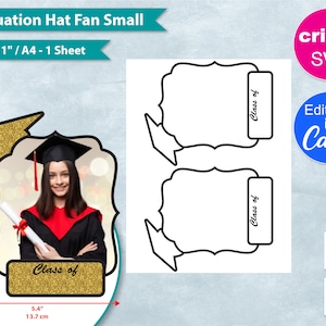Graduation Cap Paddle Fan Blank Template, Editable, DIY Graduate Hat Fan, Convocation Program, Cricut, Canva, 8.5&quot; x 11&quot; Printable, SVG PNG
