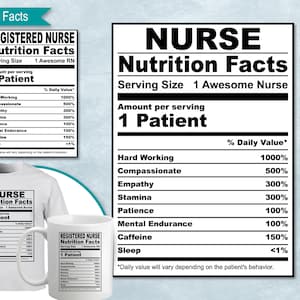 Nurse Nutrition Facts, Svg Nutritional Fact Label Template, Printable, DIY, Eps, PNG, SvG, DxF, Cricut, Silhouette