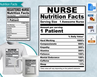 Registered Nurse Nutrition Facts, Nurse Svg Nutritional Fact Label Template, Printable, DIY, Eps, PNG, SvG, DxF, Cricut, Silhouette