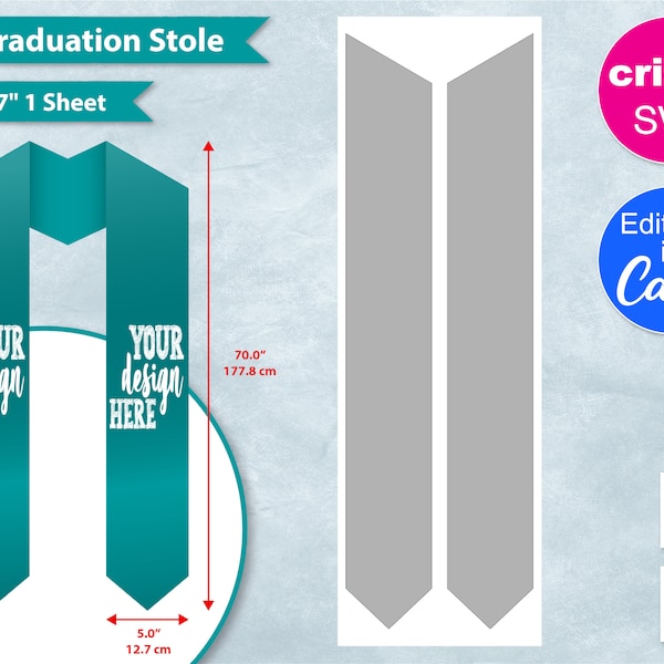 70 Inch Graduation Stole Blank Template, 70" Convocation Stole Sublimation, SvG, PNG, Cricut, Canva Editable, Printable, DIY