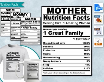 Mother, Mom, Mommy, Mama Nutrition Facts, SVG Nutritional Fact Label Template, Printable, DIY, Eps, PNG, SvG, DxF, Cricut, Silhouette