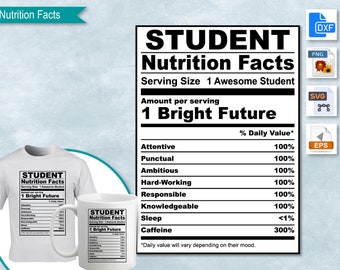 Student Nutrition Facts,  SVG Nutritional Fact Label Template, Printable, DIY, Eps, PNG, SvG, DxF, Cricut, Silhouette