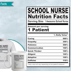 School Nurse Nutrition Facts,  SVG Nutritional Fact Label Template, Printable, DIY, Eps, PNG, SvG, DxF, Cricut, Silhouette