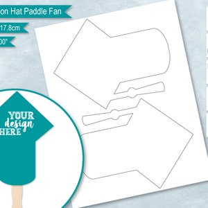 May include: A printable template for a graduation hat paddle fan. The template is 5.5 inches by 7 inches and includes a graduation cap design with the text "YOUR design HERE".