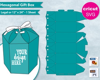 Hexagonal Tall Gift Box, 8.5&quot;x14&quot; Sheet Printable, Hexagon Gift Box, Party Gift Box, Create Your Own, DIY, Cricut, Silhouette, SVG, PNG