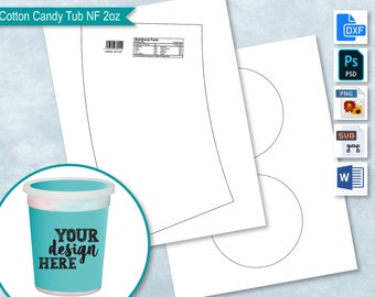 Cotton Candy 2oz 60g Blank Wrapper Template with Nutritional Facts, Sticker Label, Create Design Your Own, PSD, PnG, SVG, DxF, MS Word
