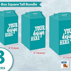 Bundle Square Tall Gable Box Templates, 3 Sizes Gable Gift Box Templates, Party Favor Box, SVG for Cricut, Sublimation Cut File, SVG, PNG