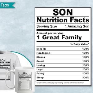 Son Nutrition Facts, SVG Nutritional Fact Label Template, Printable, DIY, Eps, PNG, SvG, DxF, Cricut, Silhouette