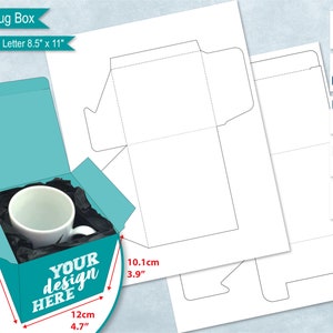 Modelo de caixa de caneca de 11 onças, folha tamanho carta de 8,5 "x 11", caixa de presente para caneca de café, caixa de exibição, prensa de caneca Cricut SVG, arquivo de corte por sublimação, para impressão