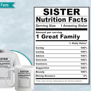 Sister Nutrition Facts, SVG Nutritional Fact Label Template, Printable, DIY, Eps, PNG, SvG, DxF, Cricut, Silhouette