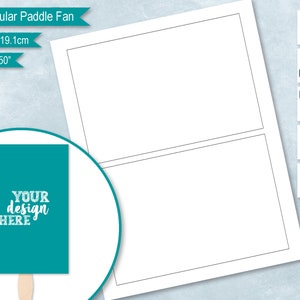 May include: A teal rectangular paddle fan with the text "YOUR design HERE" in white. The fan is 5 inches by 7.5 inches and 12.7 centimeters by 19.1 centimeters.