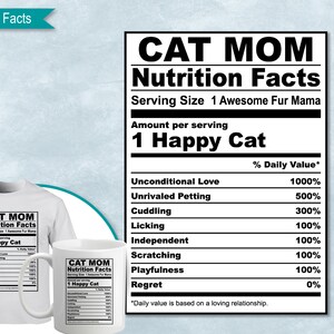 Cat Mom Nutrition Facts, SVG Nutritional Fact Label Template, Imprimible, DIY, Eps, PNG, SvG, DxF, Cricut, Silhouette