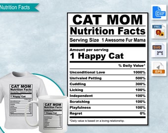 Cat Mom Nutrition Facts, SVG Nutritional Fact Label Template, Printable, DIY, Eps, PNG, SvG, DxF, Cricut, Silhouette