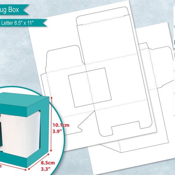 11oz Mug Box with Window Template, 8.5"x11" Letter Size Sheet, Mug Gift Display Box, Cricut Mug Press SVG, Sublimation Cut File, Printable