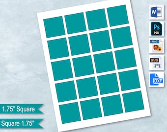 1.75 inch Square Blank Template, 44 mm Square Sticker Collage, 1.75" Multipurpose Label, Create Your Own Design, PsD, PNG, SvG, DxF, MS Word