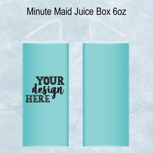 May include: A mockup of a Minute Maid juice carton with a straw. The carton is light blue and has the text "YOUR design HERE" on the front.