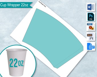 22oz Blank Paper Cup Wrapper Template,  Styrofoam Coffee Cup Template, Create Design Your Own, PSD, PNG, SVG, Dxf, Microsoft Word Doc Format