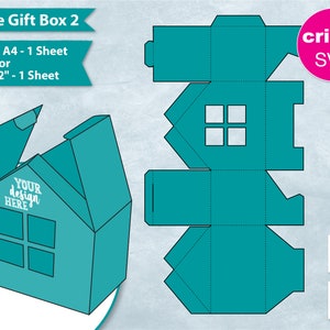 Huis geschenkdoos 2, vel 8,5 x 11 inch, huis met venster Bedankdoos, geschenkdoos feest, maak je eigen, doe-het-zelf, Cricut, silhouet, sublimatie, SVG, png
