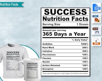 Success Nutrition Facts, SVG Nutritional Fact Label Template, Printable, DIY, Eps, PNG, SvG, DxF, Cricut, Silhouette