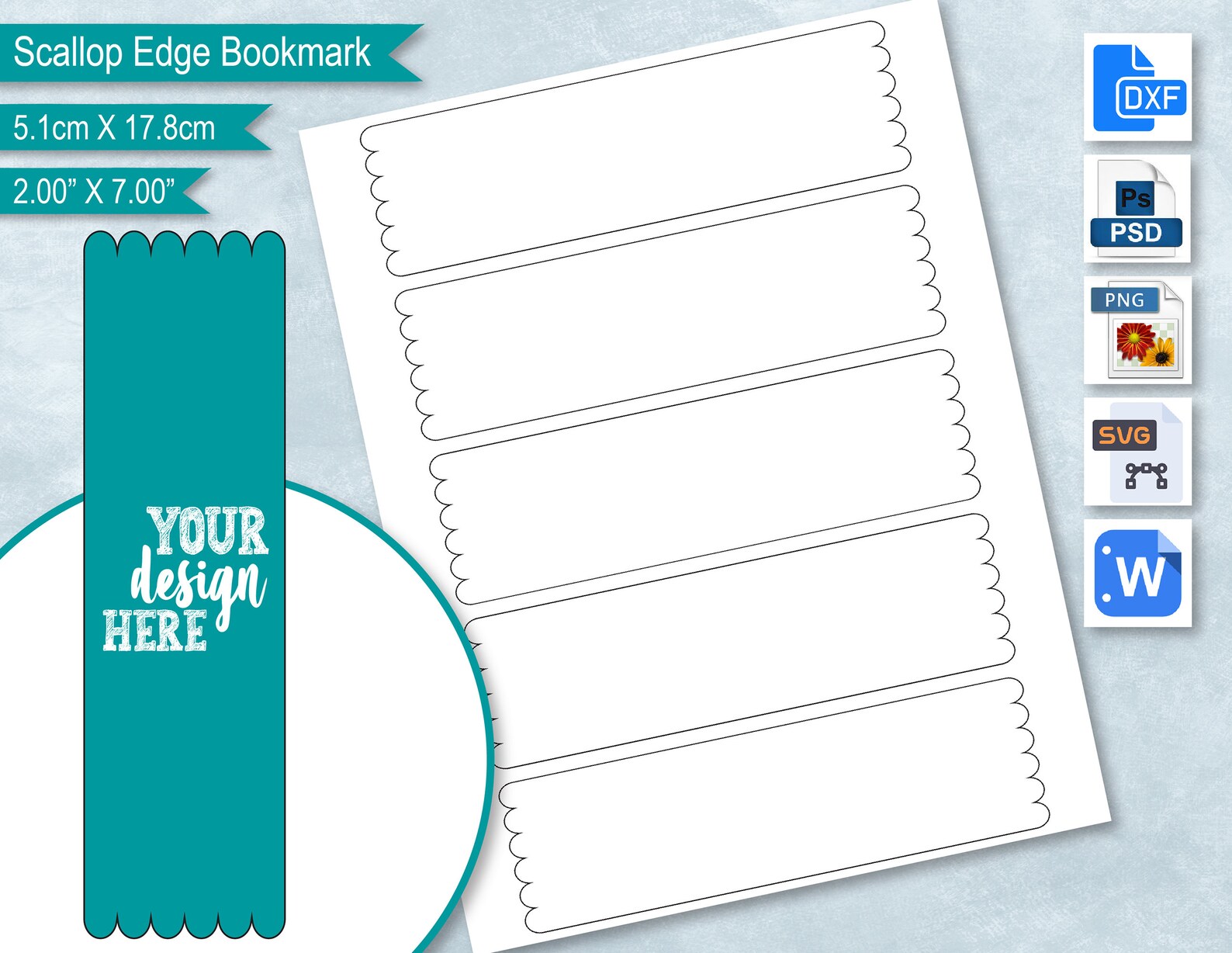Scallop Edge Rectangular Bookmark Blank Template, DIY Create Your Own ...