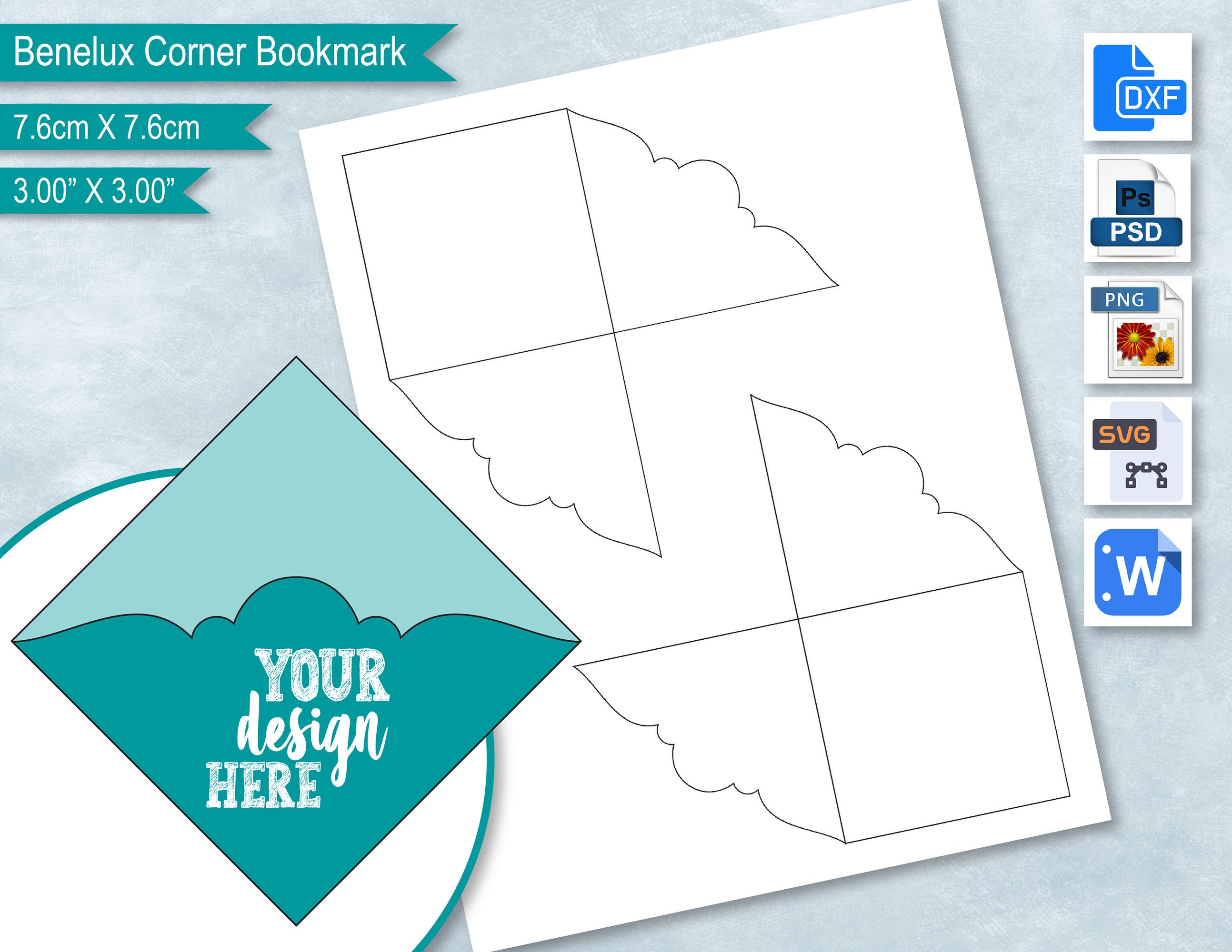 Benelux Corner Bookmark Blank Template, DIY Create Your Own Bookmark, Custom Personalized Label Template,  PsD, PNG, SvG, DxF, Word Formats