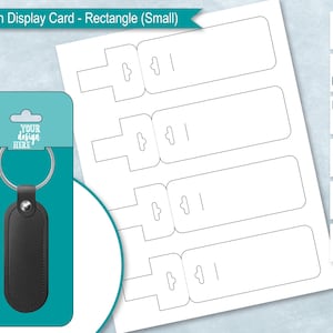 Modelo em branco de cartão de exibição de chaveiro retangular, porta-chaves de sublimação, embalagem de chaveiro, DIY, PsD, PNG, SvG, DxF, EPS, Ms Word