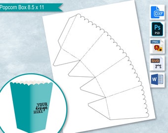 Popcorn Box Template 8.5&quot;x11&quot; Sheet, Chip Foldable Box Blank , Party Favors, Create Your Own Design, PsD, PNG, SvG, DxF, MS Word Format