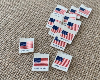 Woven American Flag Labels for Mask with "Made in USA"  DIY | Center Fold | USA Stock Nature Color