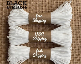 1/8" 3mm White and Black Round Soft Elastic Band Cord for Mask 10 Yard or 20 Yard DIY USA stock Latex Free Earloop