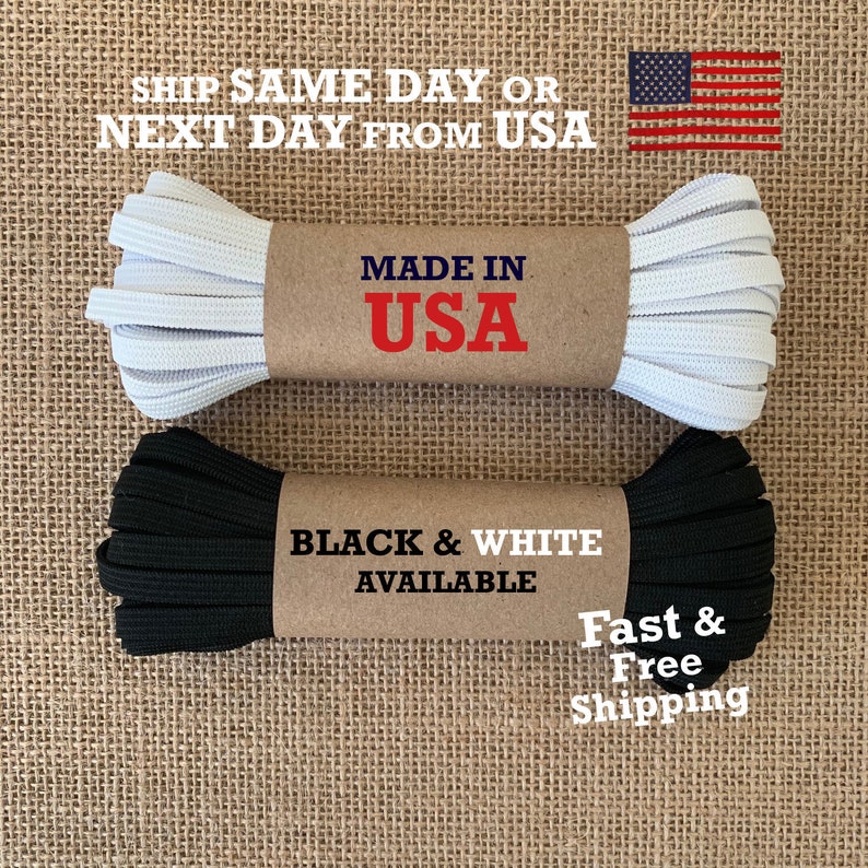 5 Yards 10 Yards 20 Yards DIY 1/4 inches width White Black Knitted Elastic Made in USA Stock image 1