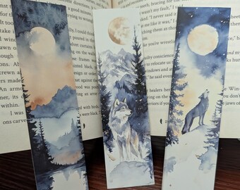 Wolf Bookmark, Watercolor Wolf Bookmark set of 3