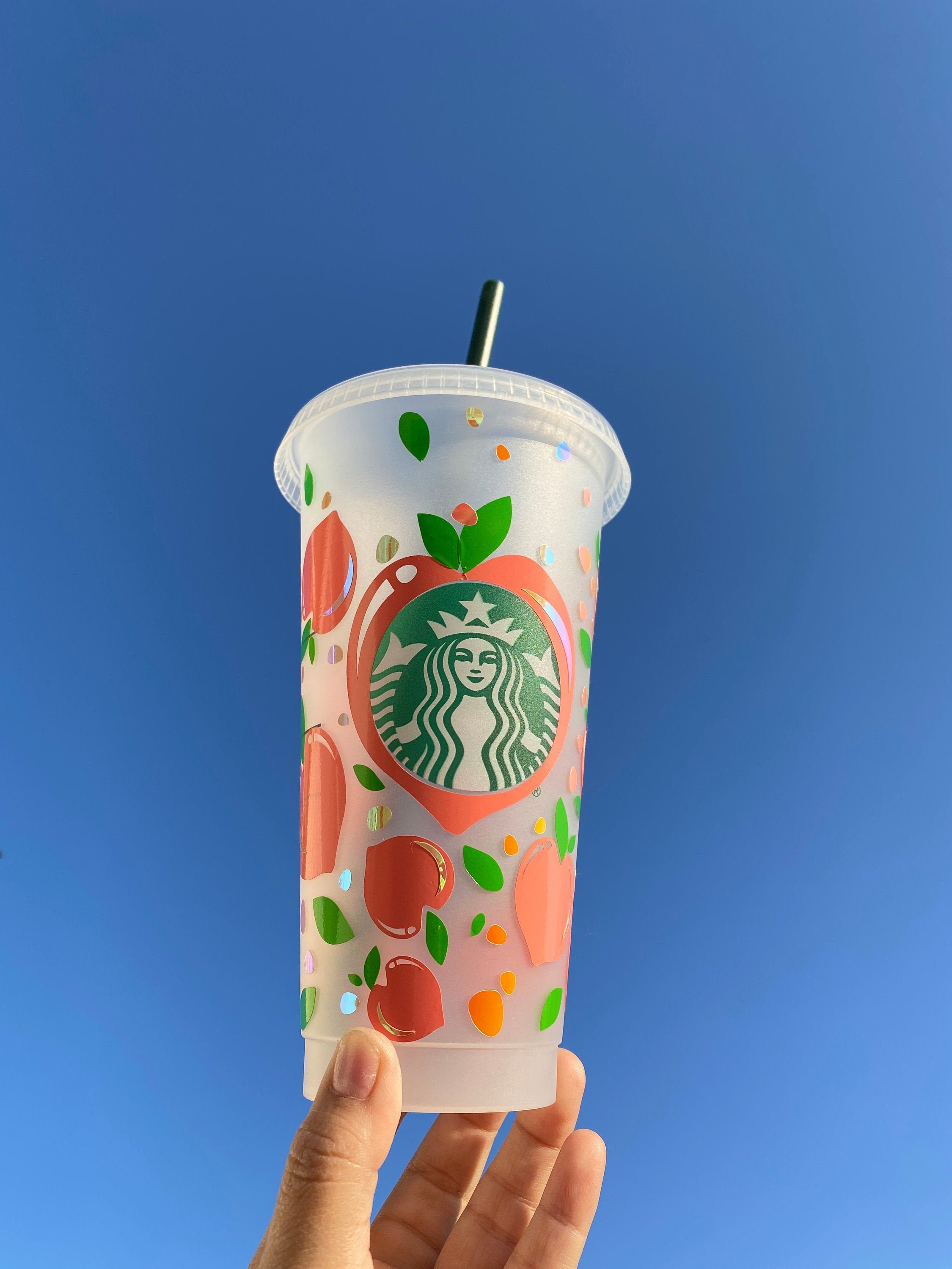 Peach Starbucks Cup Peach Emoji Starbucks Cup Peach Cup Etsy