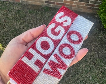 Beaded Wristlet Strap - Beaded Razorback Purse - Beaded Arkansas Coin Purse - College Game Day - Razorbacks - Beaded Keychain - Woo Pig -