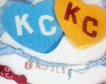 Kansas City Heart - Royals - Chiefs - Go Taylors Fiance - Beaded Coin Purse - Beaded KC Chiefs - Beaded KC Royals - Chiefs Scarf Necklace