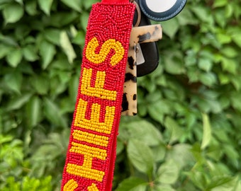 KC Chiefs - Go Taylors Boyfriend - Beaded Wristlet Strap - Beaded KC Chiefs - Beaded Keychain - KC Keychain - Chiefs wristlet - Kansas City