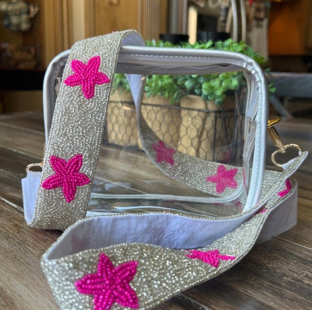 Beaded Guitar Strap Beaded Star Strap Concert Purse Strap Black and