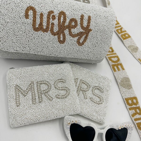 2 day shipping - MRS coin purse - wifey - bride - just married - pearl coin purse - bridesmaid - moh - wedding gift - bachelorette- beaded