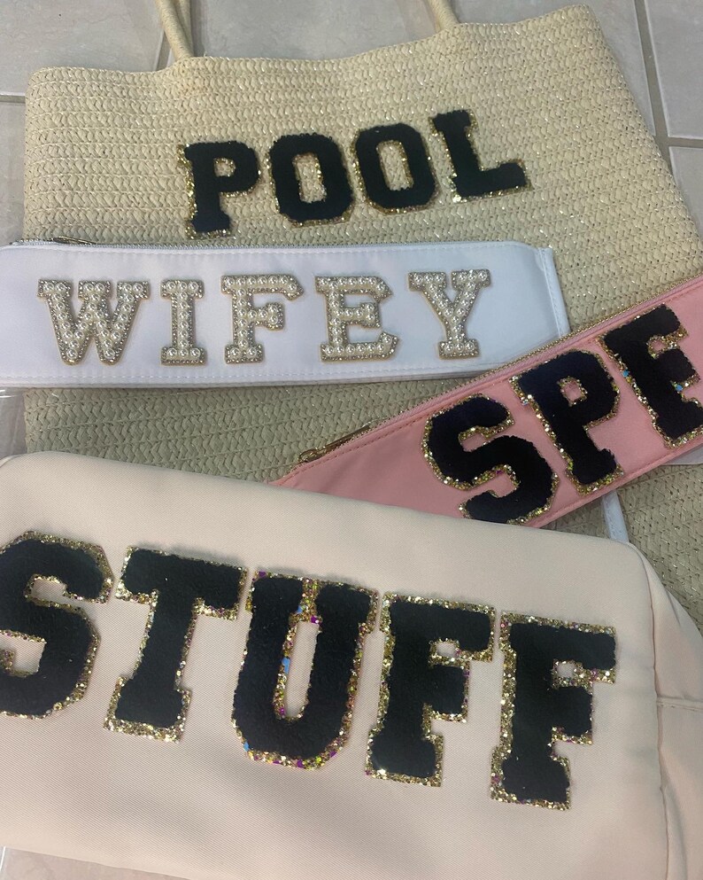 Nylon Clear Pouch Patches Varsity Letter Cosmetic Bag Etsy