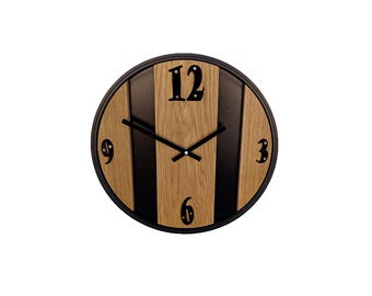 Lamers 3d wall clock with BLACK - HDF combined with wood and bicycle wheel, metal, unique gift, surprise