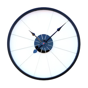 Wall clock black acrylic Max made of bicycle rims and spokes, bicycle