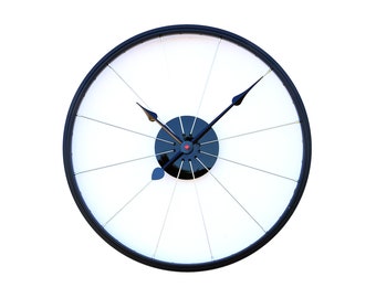 Wall clock black acrylic Max made of bicycle rims and spokes, bicycle