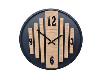 Lamers Wanduhr mit SCHWARZ - HDF kombiniert mit Holz und Fahrradrad, Metall, einzigartiges Geschenk,