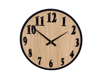 Oak clock 52 cm 20.50 inch aluminum rim as frame, original and modern oak wood and bicycle wheel, surprise, gift